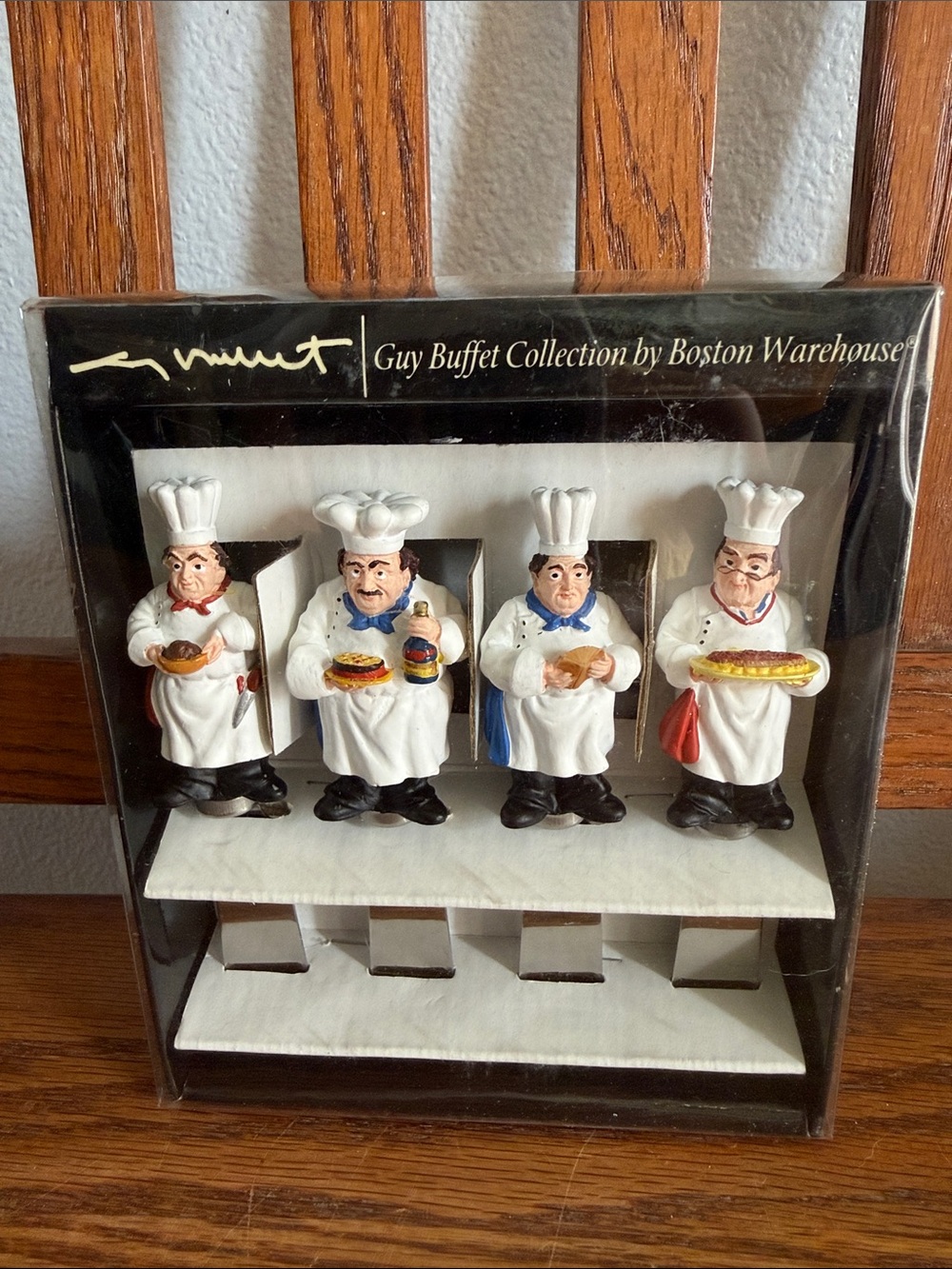 Boston Warehouse White Chef Figurine Salt & Pepper Set with Black Bases